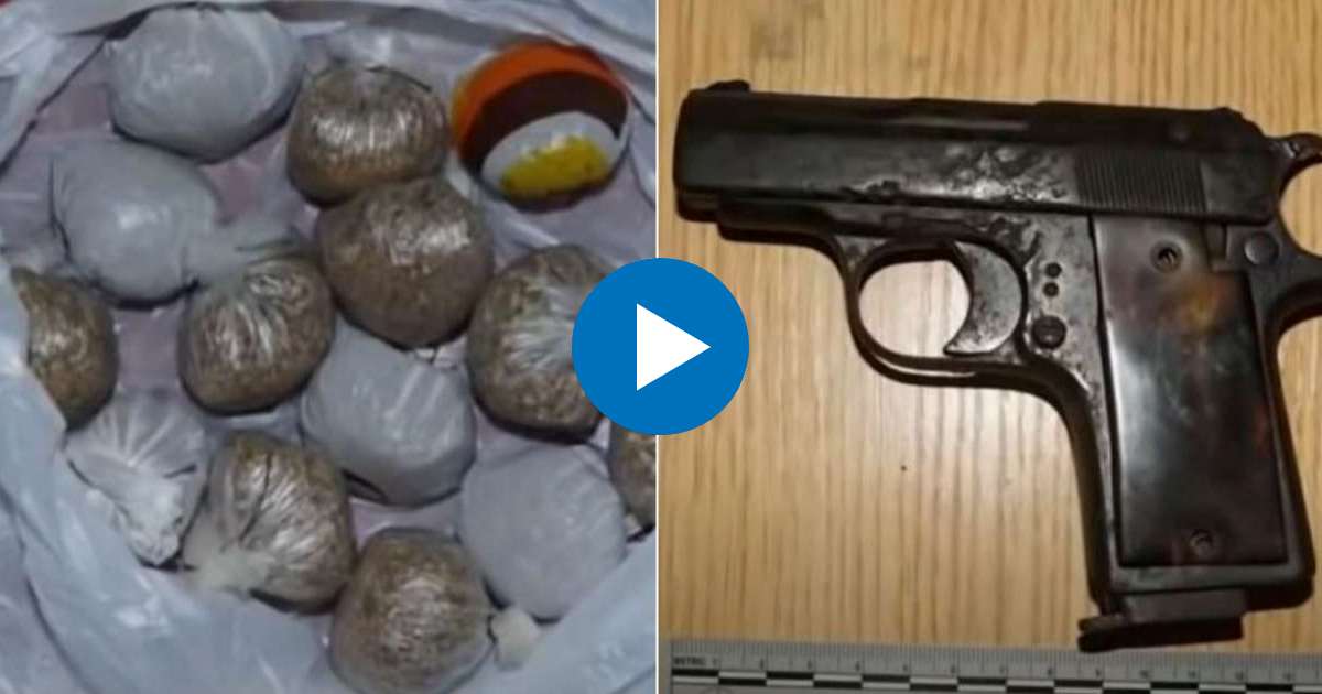 Drogas y pistola decomisada en operativo del MININT © Captura de video de YouTube de Canal Caribe