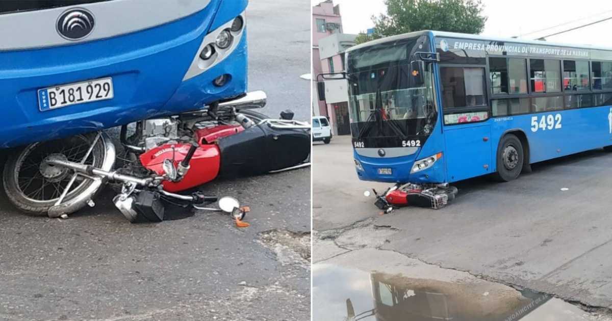 Accidente en La Habana entre una motocicleta y un ómnibus urbano