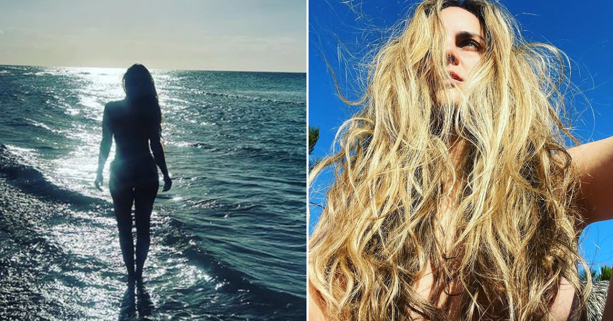 Actriz Mónica Alonso posando en topless en una playa en Cuba © Instagram / Monica Alonso