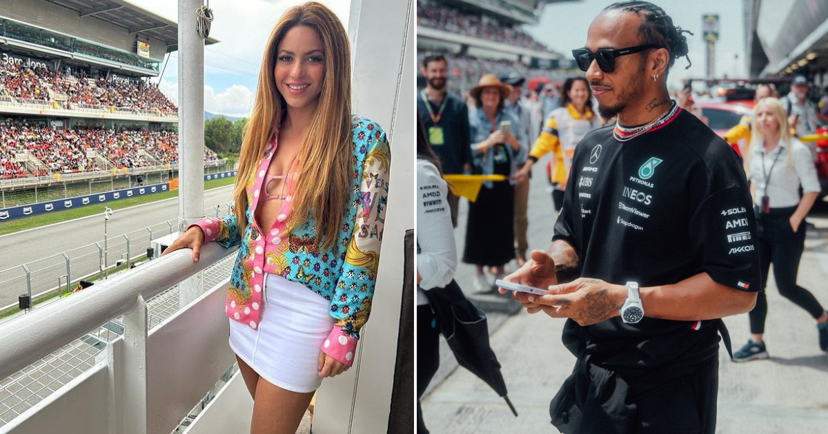 Shakira y Hamilton en la F1en Barcelona © Collage Instagram Shakira / Twitter Mercedes-AMG PETRONAS F1 Team