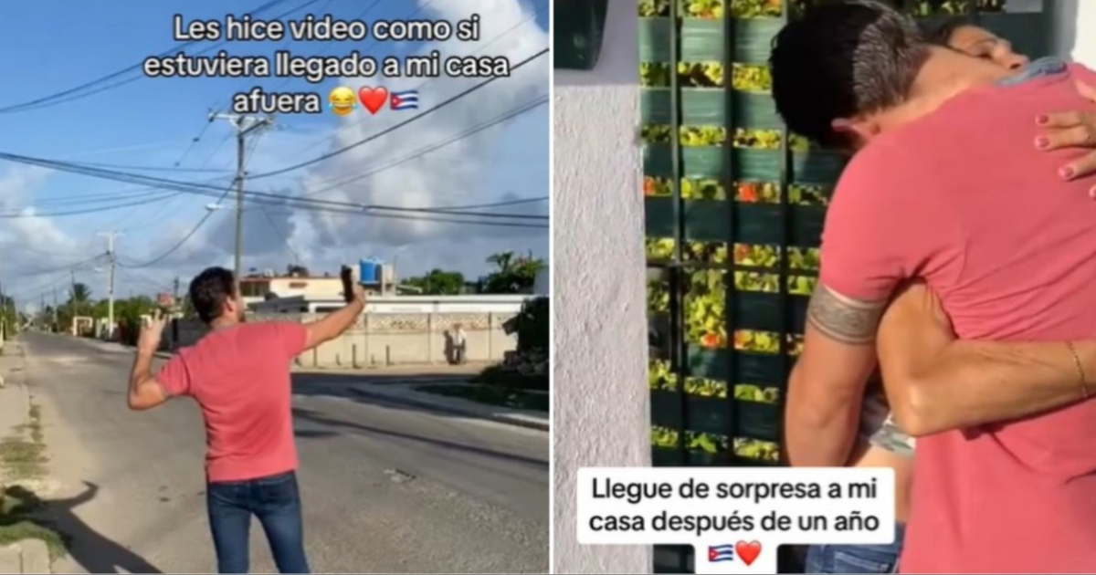 Cubano arrives by surprise and makes a video call to his parents in front of their house